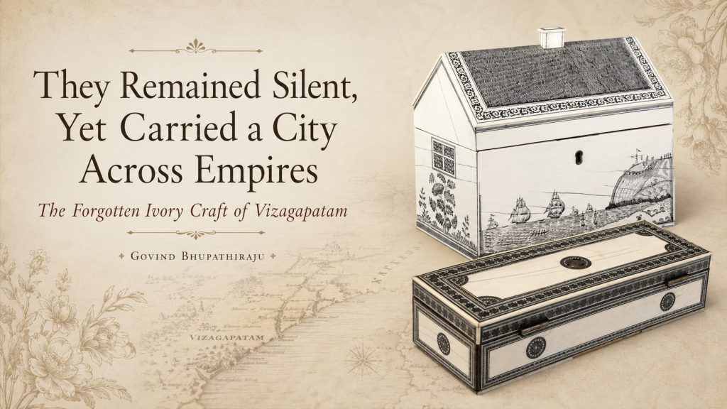 Vizagapatam ivory inlay boxes with engraved maritime scenes